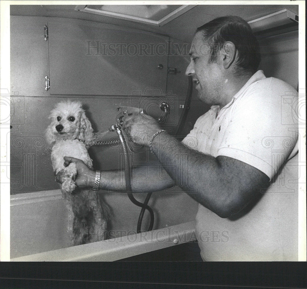 1989 Press Photo Strabil poodle rinse tub mobile salon - Historic Images