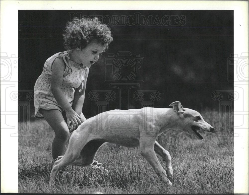 1987 Press Photo Kaite Keljam &amp; Lucy the Greyhound - Historic Images