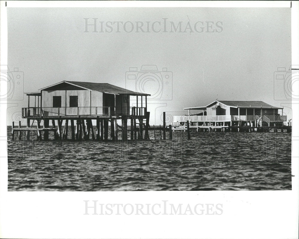 1989 Press Photo Gulf Of Mexico Stilt Homes Exteriors - Historic Images