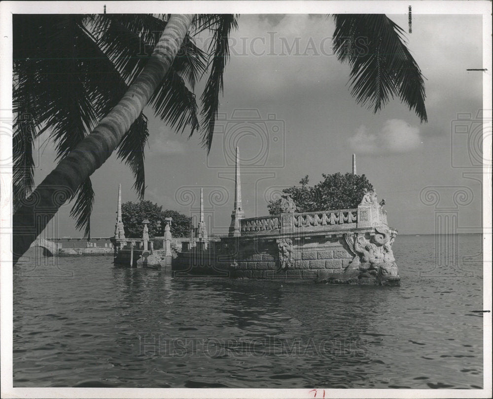 1964 Press Photo Vizcaya Dade Co Art Museum Stone Barge - Historic Images