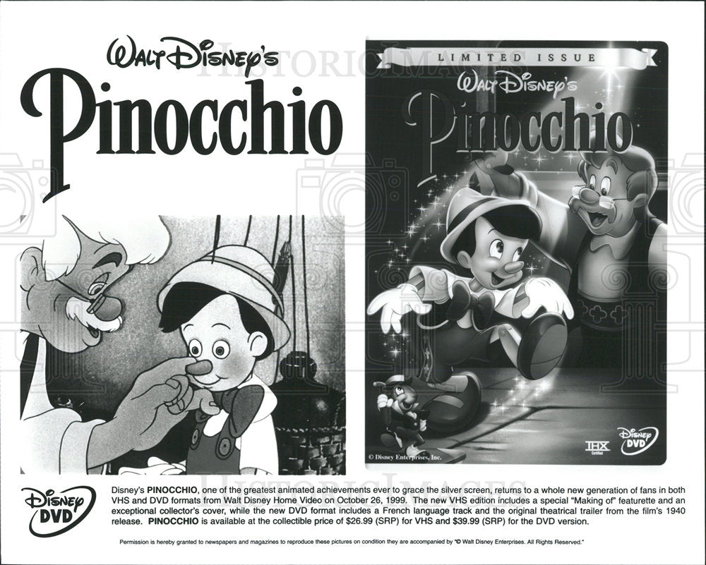 Press Photo Disney Pinocchio animated Walt Silver Grace - Historic Images