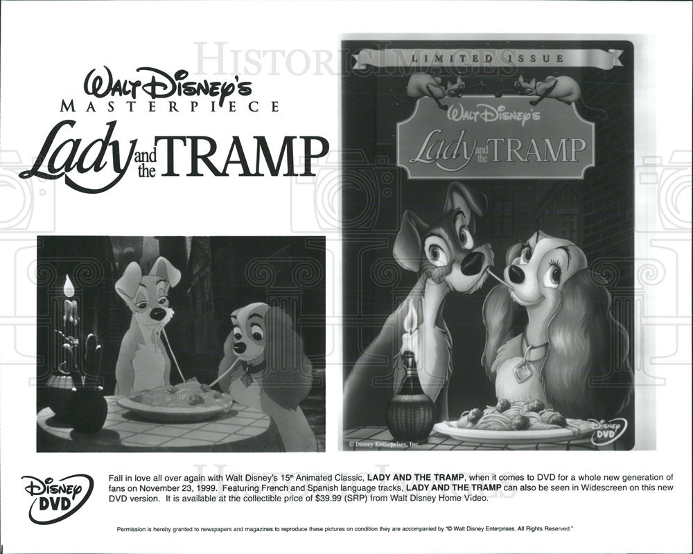 1999 Press Photo Lady And Tramp Film DVD Promotion - Historic Images