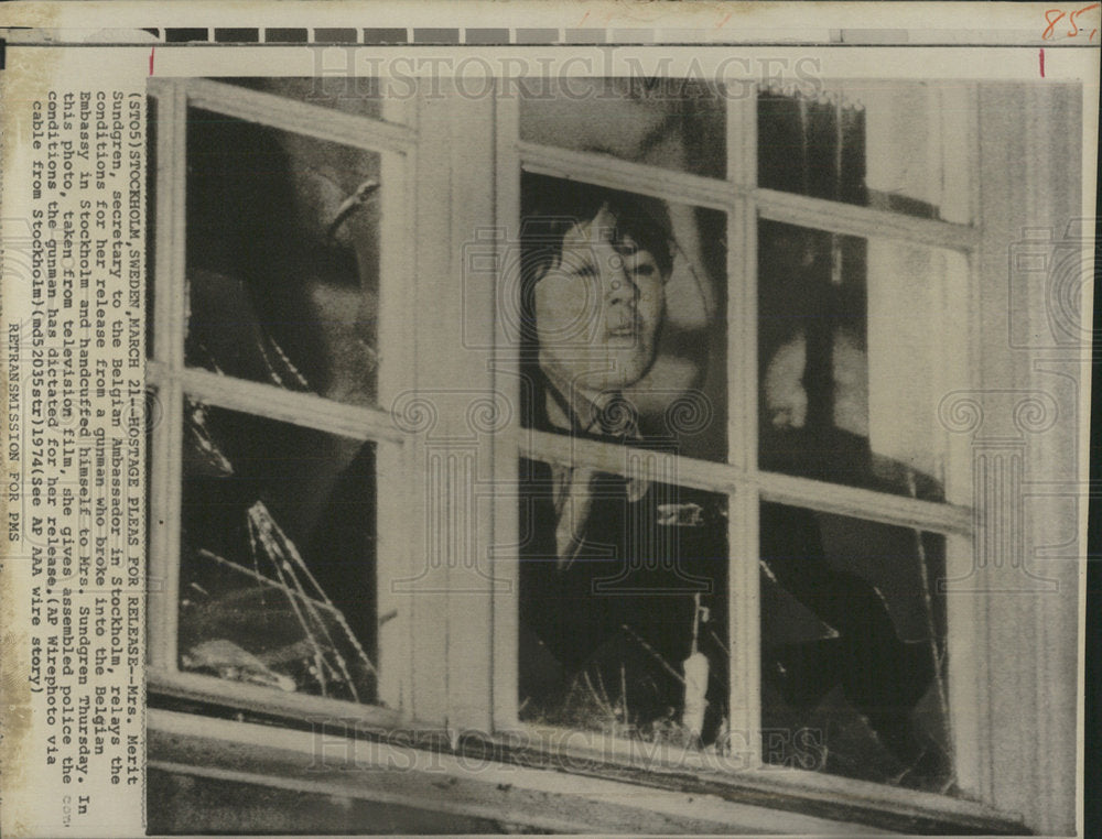 1974 Press Photo Mrs Merit Sundgen Belgian Ambassador - Historic Images