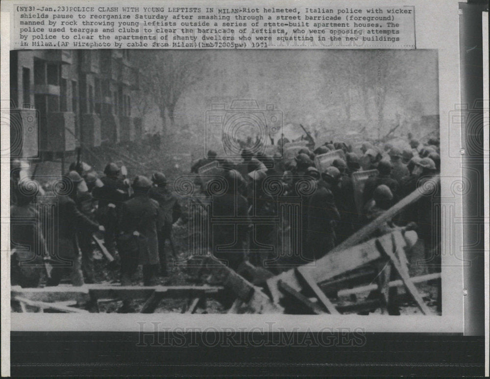 1971, Italian Police Wicker Shields Rioters - RRY44743 - Historic Images