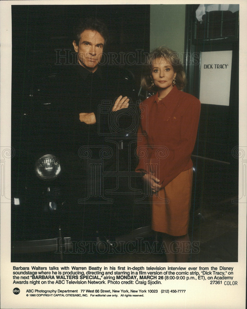 1990 Press Photo Barbara Walters Warren Beatty Disney - Historic Images