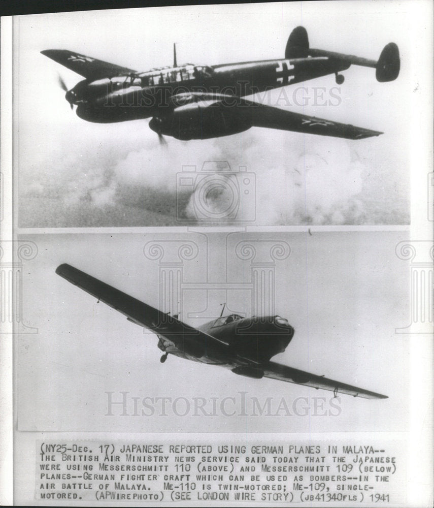 1941 Press Photo The British Air Ministry Messerschmitt - Historic Images