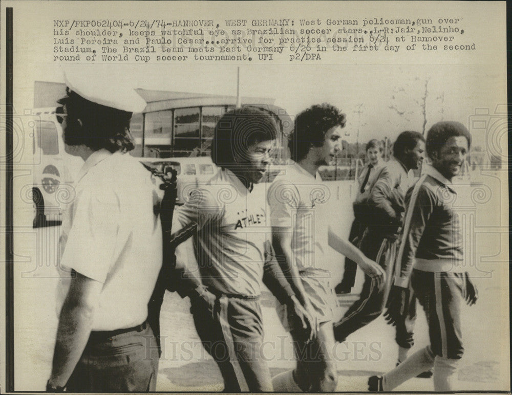 1974 Press Photo Brazil Soccer Team Arrive West Germany - Historic Images