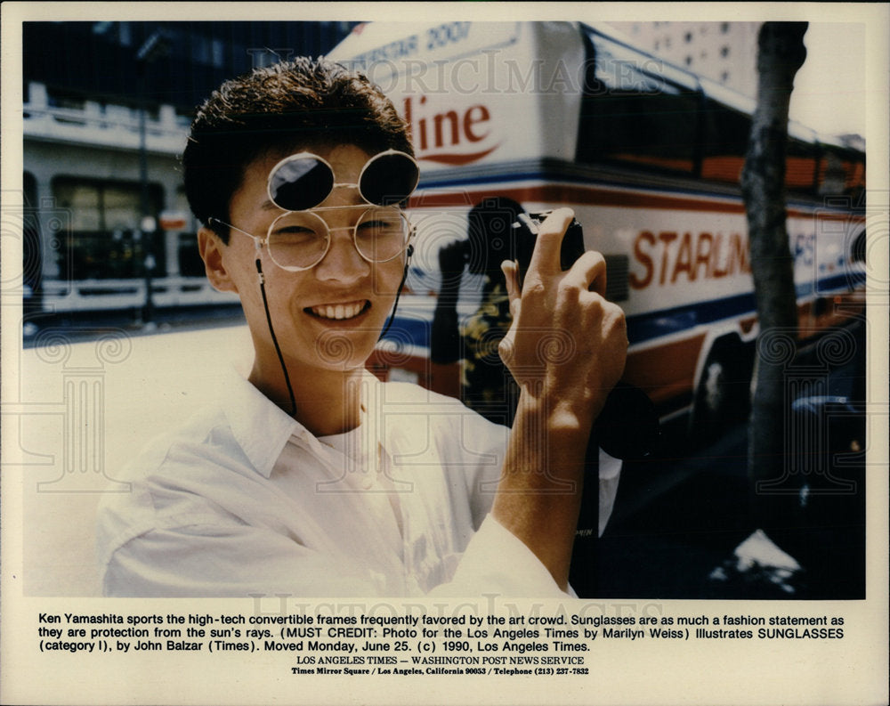 1990 Press Photo Ken Yamashita Sports Hightech Sunglass - Historic Images