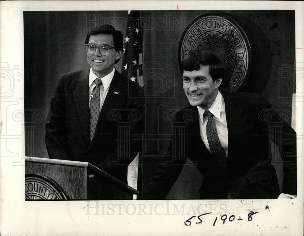 1987 Press Photo Mayor Pena David Miller chief staff - Historic Images