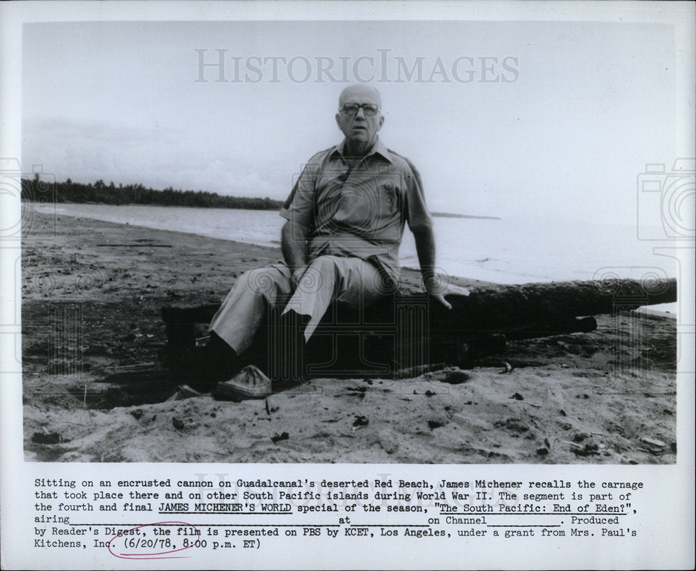 1978 Press Photo James Michener Author Recall Carnage P - Historic Images