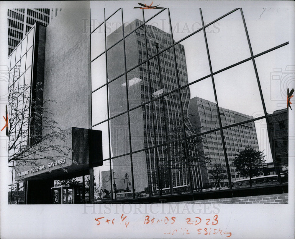 1974 Press Photo Reflection City Council Building Det - Historic Images