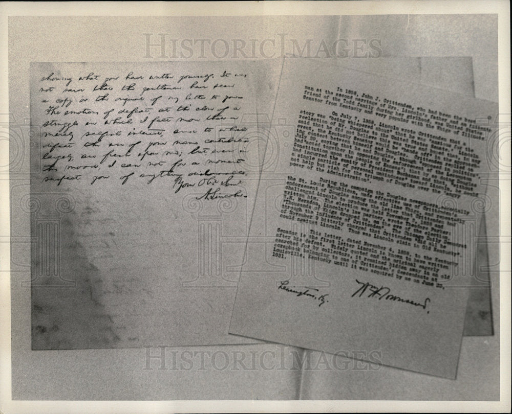 1968 Press Photo letter from Lincoln to Sen. Crittenden - Historic Images