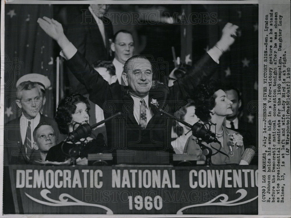 1960 Press Photo Sen. Lyndon B. Johnson Victory - Historic Images