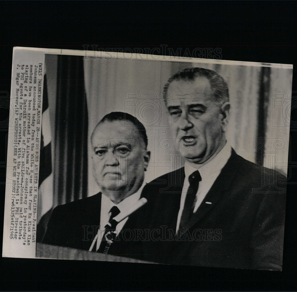 1965 Press Photo Lyndon B. Johnson J. Edgar Hoover - Historic Images