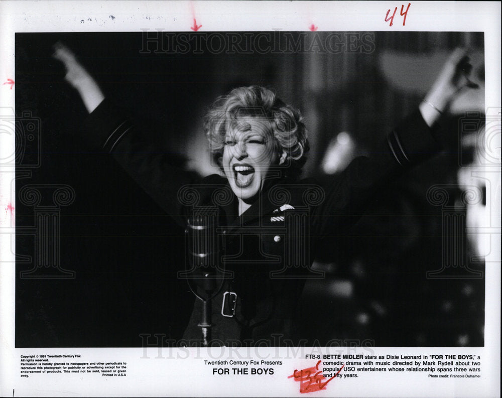 1991 Press Photo For The Boys Film Actress Midler Sings - Historic Images