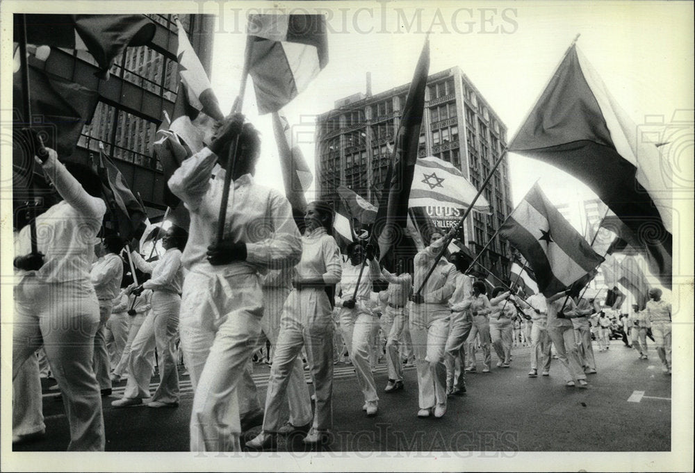 1981 Press Photo sea flags Dearborn St. during parade - Historic Images