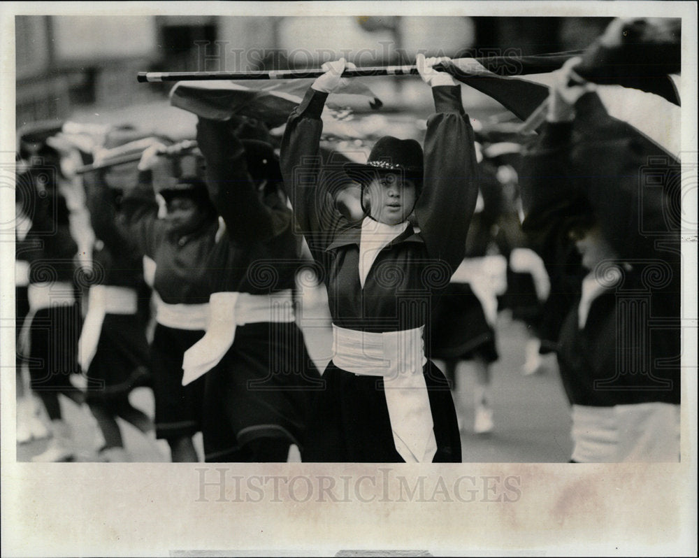1989 Press Photo Columbus Day Parade Flag Corps - Historic Images