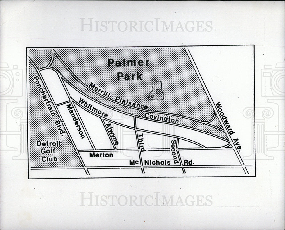 1975 Press Photo Map of the Detroit Palmer Park. - Historic Images