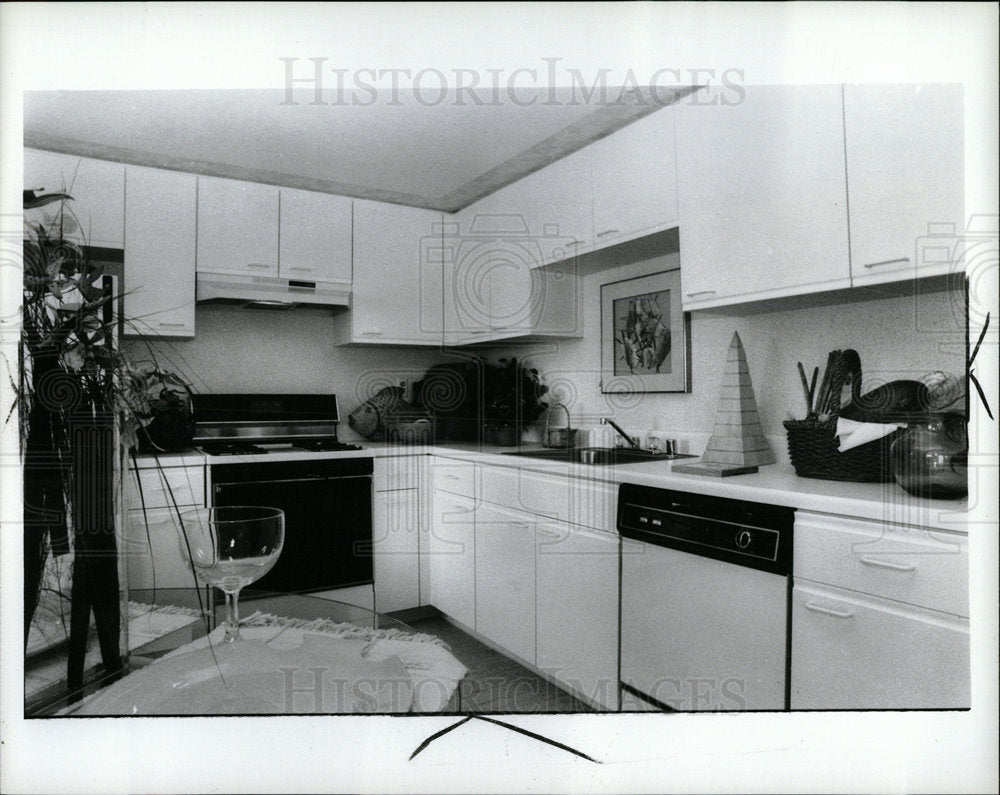 1989 Press Photo Harbortown Apartments Kitchen Detroit - Historic Images
