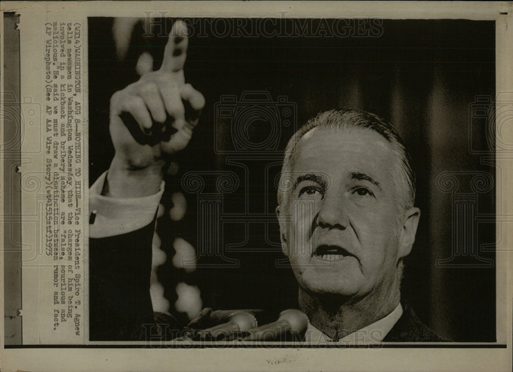 1973 Press Photo Spiro Agnew Washington Bribery fails - Historic Images