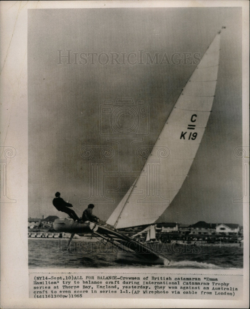 1965 Press Photo Catamaran Trophy Emma Hamilton Bay  - Historic Images