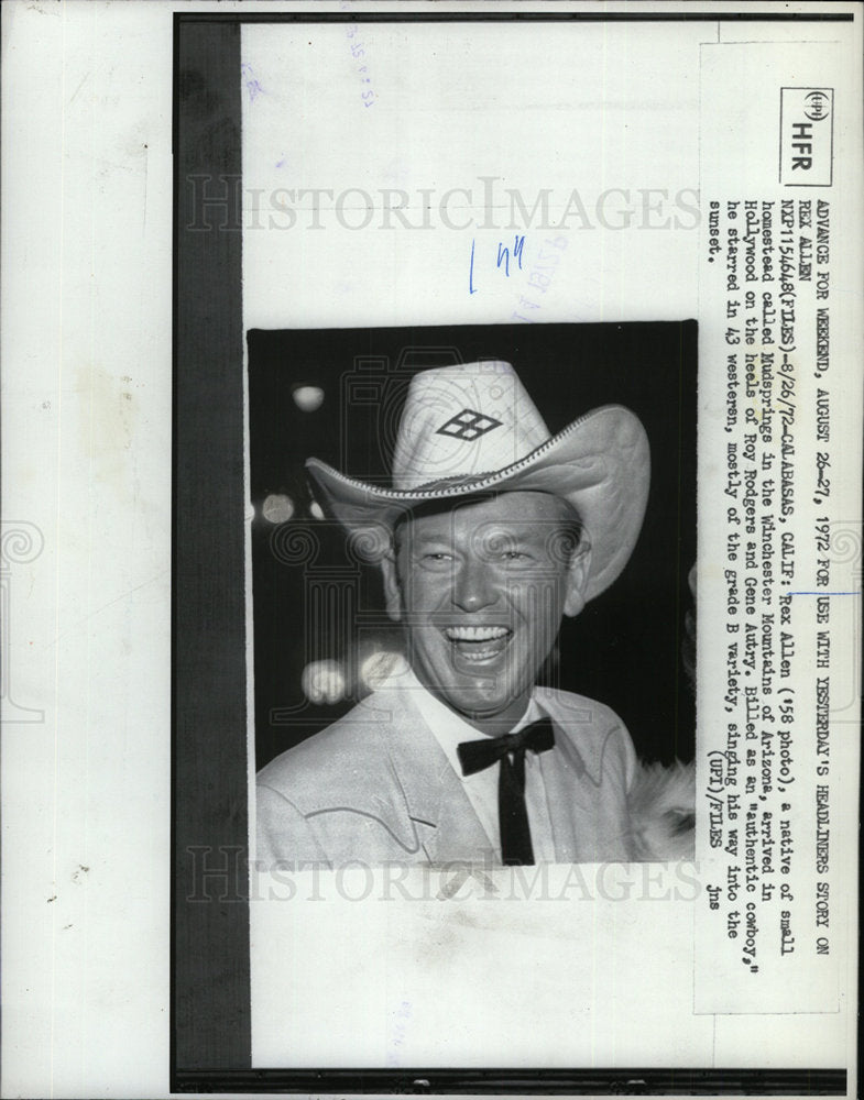 1972 Press Photo Rex Allen American Film Actor - Historic Images