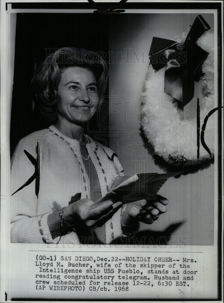 1968 Press Photo Bucher Wife USS Pueblo Telegram - Historic Images