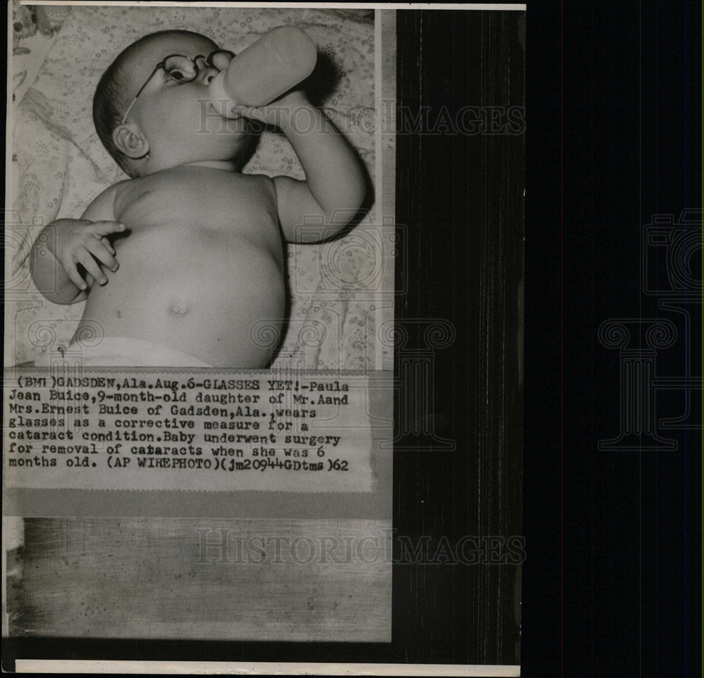 1962 Press Photo 9 Month Old Wearing Glasses Drinking - Historic Images
