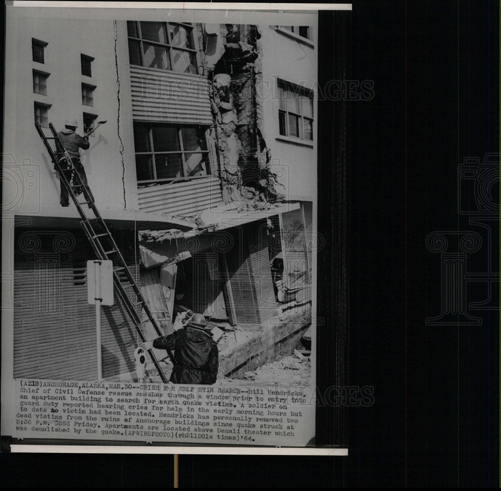 1964 Press Photo Bill Hendricks Alaska Earthquake - Historic Images