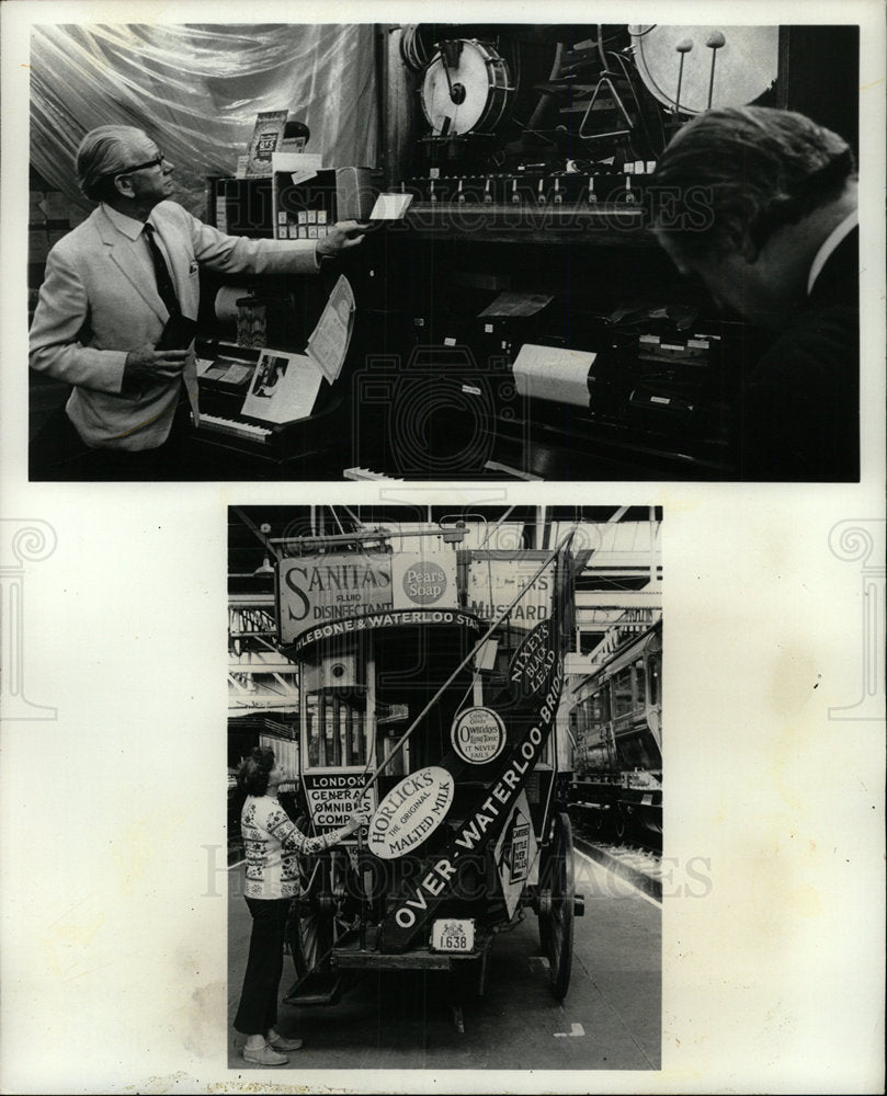 Press Photo Drum Set Stage Woman Adjusts Cart Signs - Historic Images