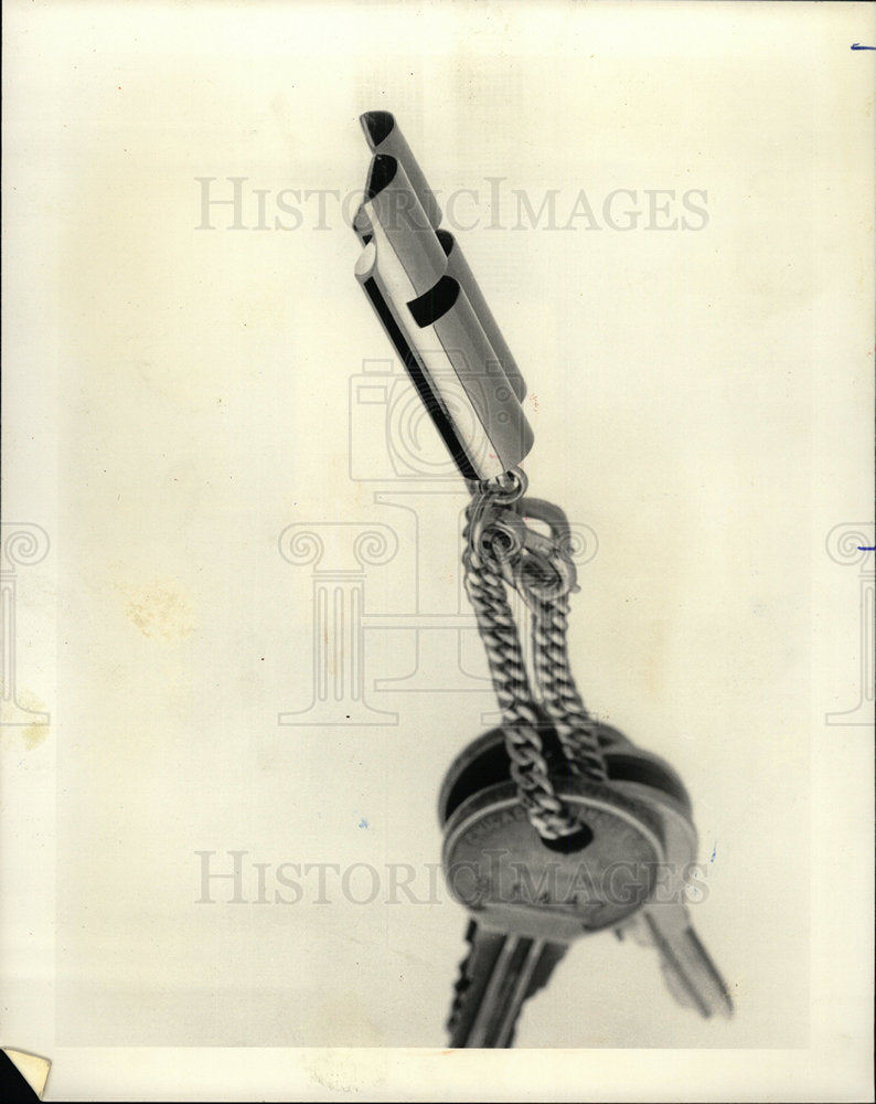 1977 Press Photo Key Chain Whistle Displayed With Keys - Historic Images