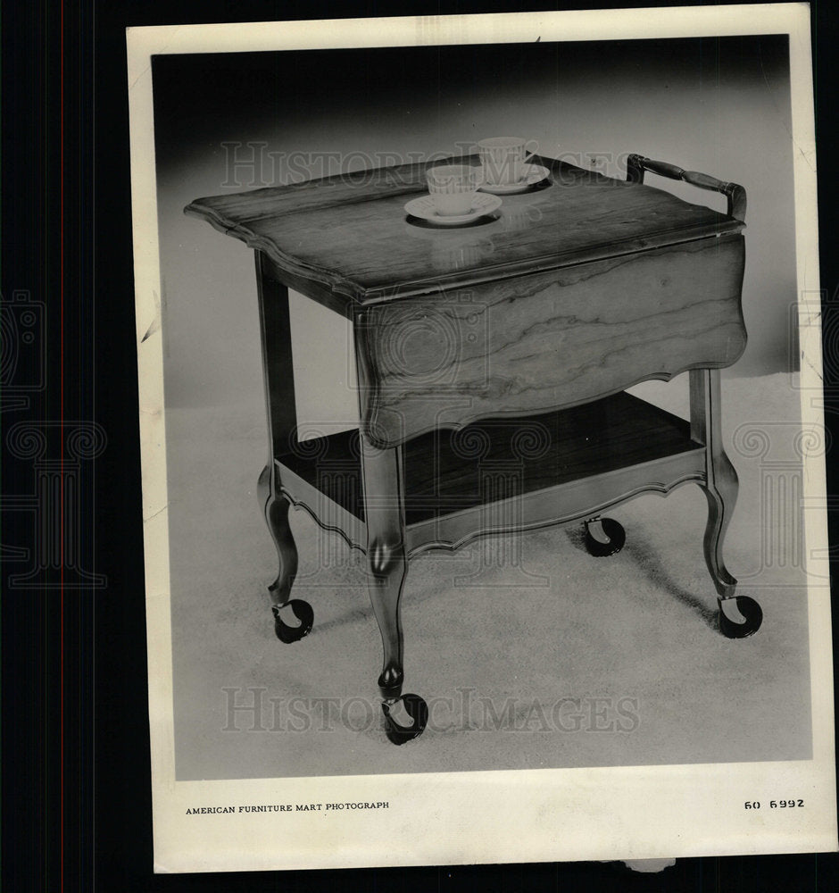 1961 Press Photo Provinical Tea Cart Fruitwood Finish - Historic Images