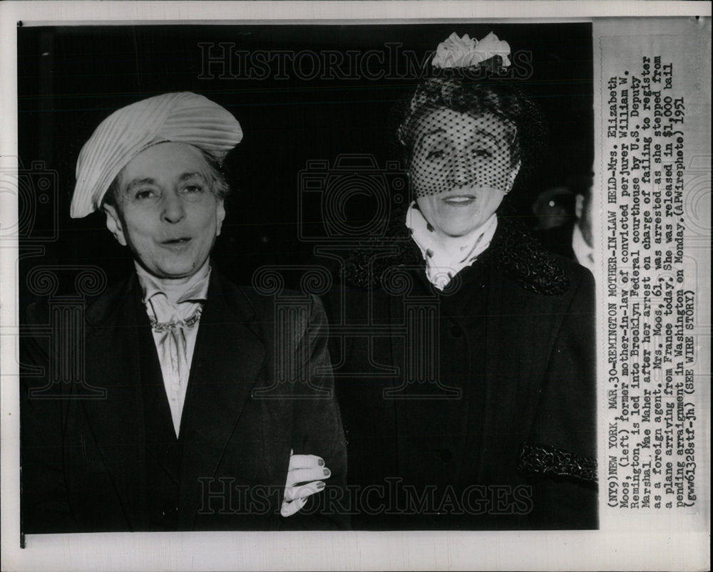 1951 Press Photo Elizabeth Moos Arrested By Mae Maher - Historic Images