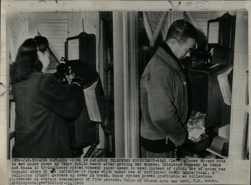 1948 Press Photo Japanese Telephone Experiment Money - Historic Images