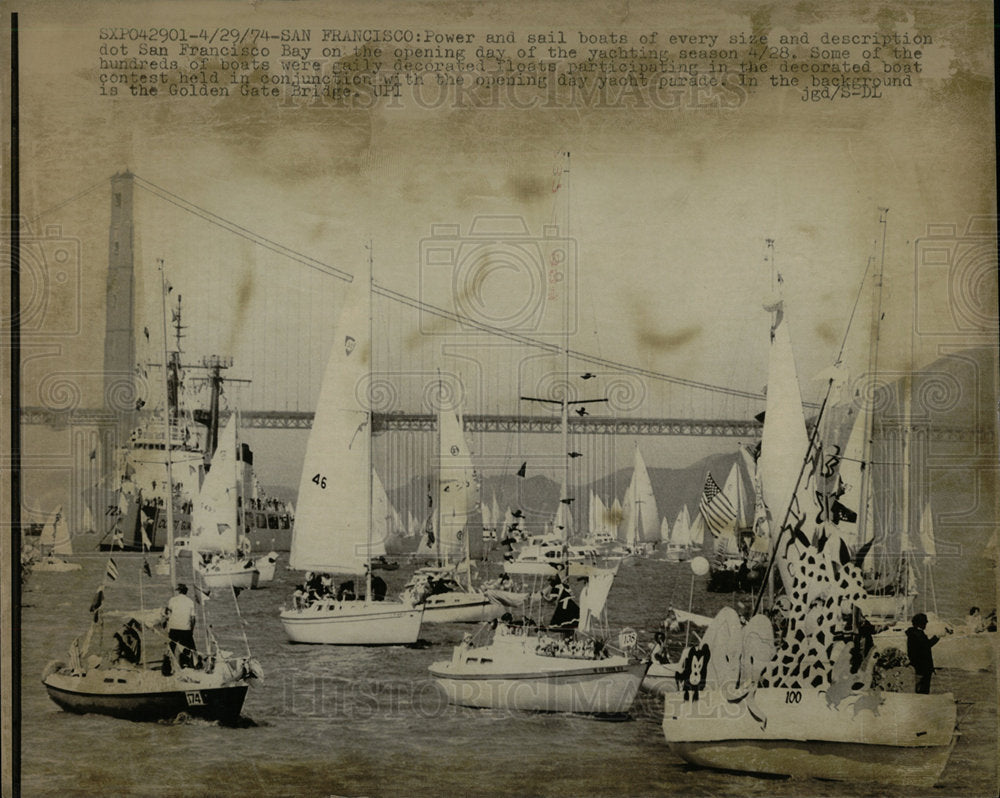 1974 Press Photo San Francisco Bay Yachts Boats Bridge - Historic Images