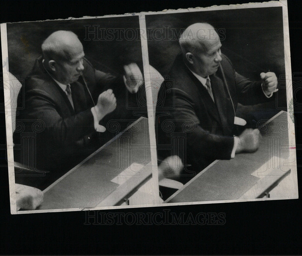 1960 Press Photo Soviet Nikita Khrushchev Pound Desk Br - Historic Images