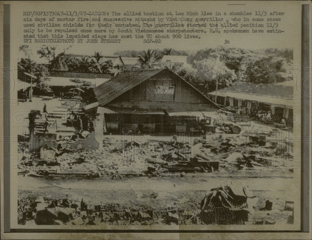 1967 Press Photo Loc Ninh Lies in Shambles Viet Cong  - Historic Images