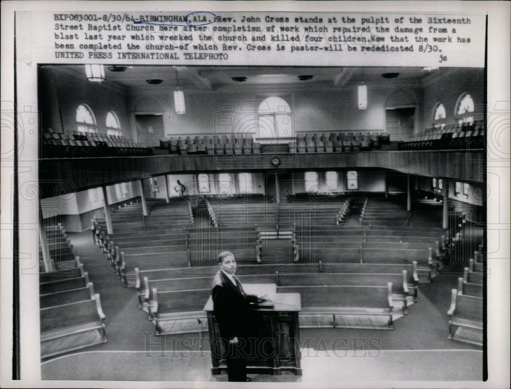 1964 Press Photo John cross pulpit baptist church blast - Historic Images
