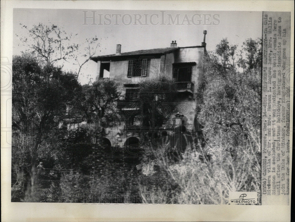 1936 Press Photo Riviera Villa Mrs. Wallis Simpson  - Historic Images