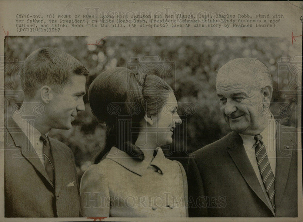 1967 Press Photo Pres. Johnson, Daughter &amp; Fiance Robb - Historic Images