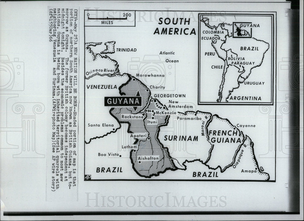 1966 Press Photo Guyana South America Map - Historic Images