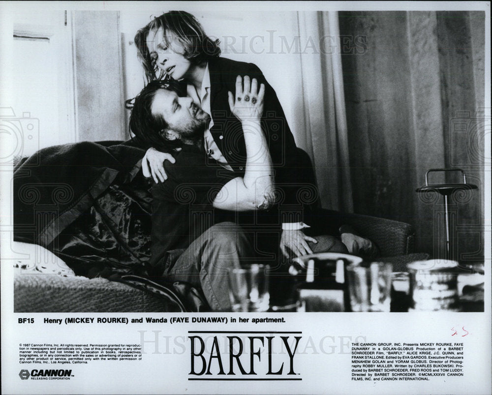 1989 Press Photo Mickey Rourke Faye Dunaway Barfly Film - Historic Images