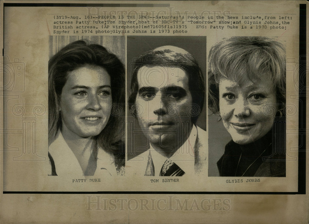 1975 Press Photo Patty Duke Tom Snyder Glynis Jonas - Historic Images