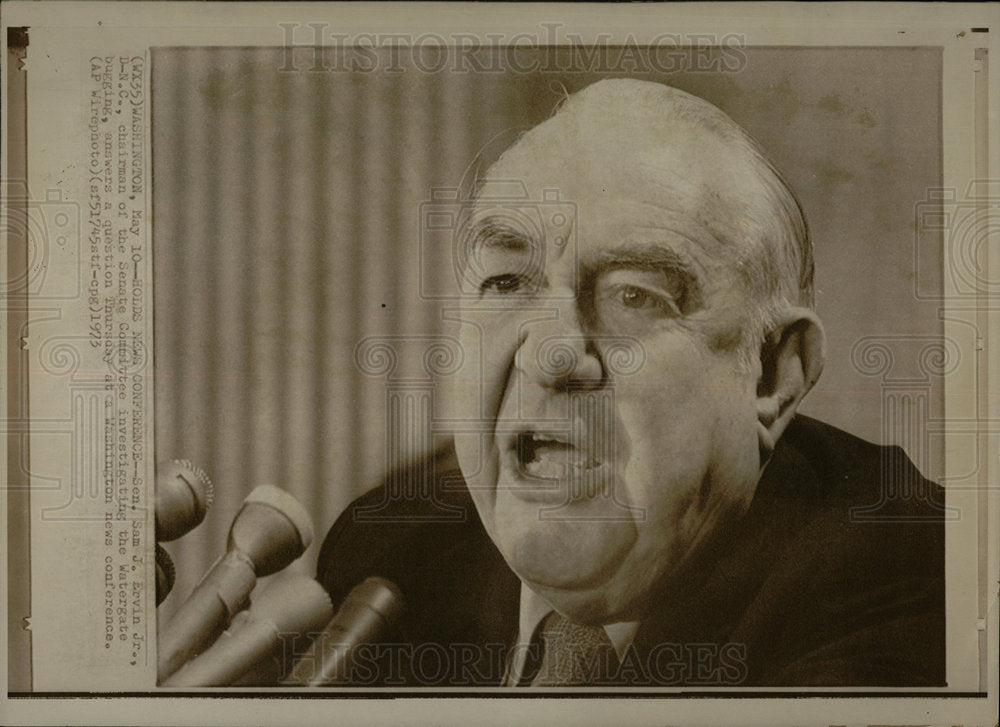 1973 Press Photo Senator Sam J. Ervin Jr. Watergate - Historic Images