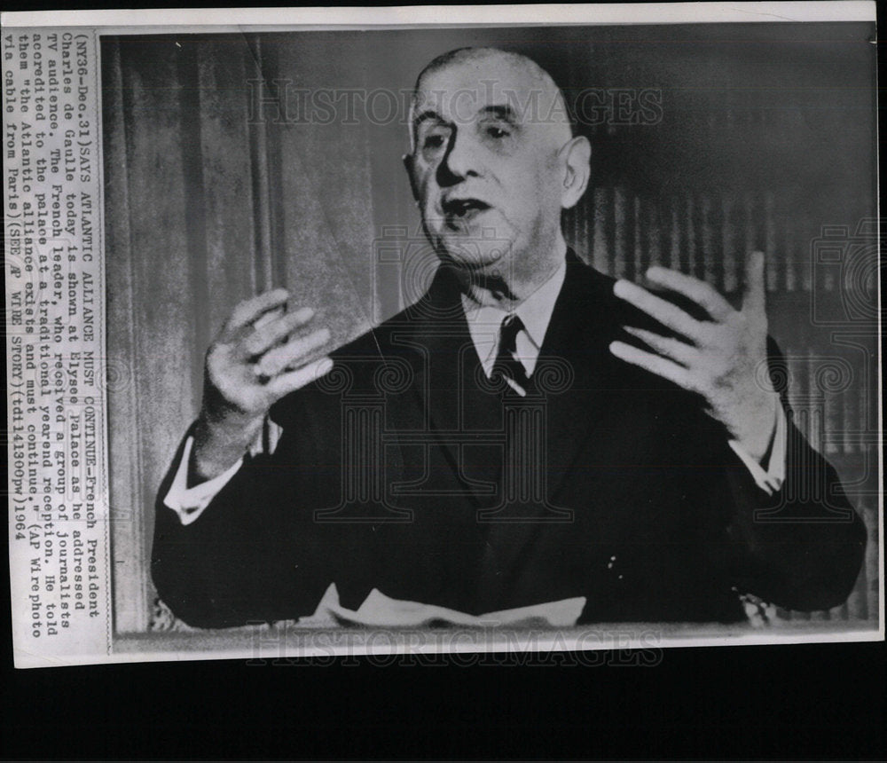 1964 Press Photo Charles de Gaulle TV Address - Historic Images
