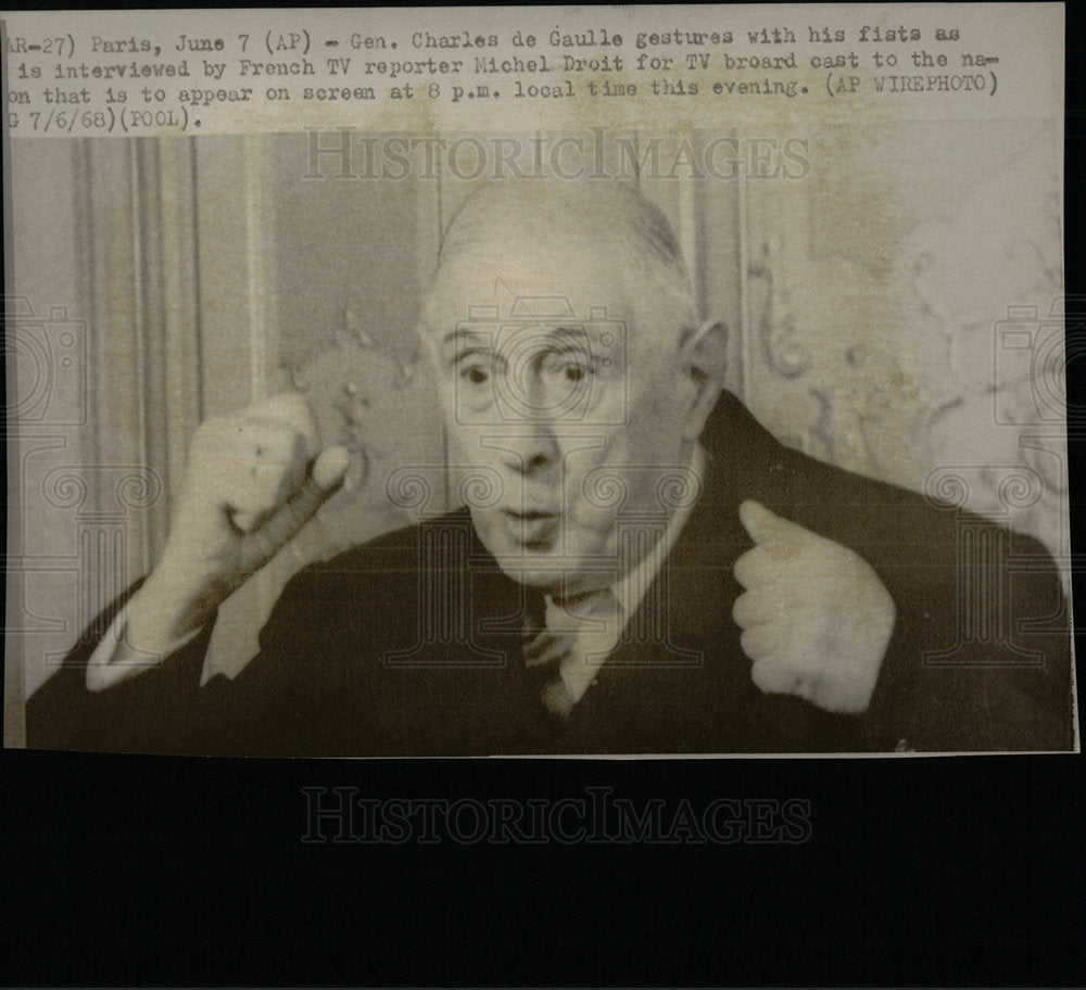 1968 Press Photo Gen Charles de Gaulle - Historic Images