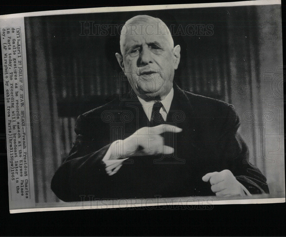 1965 Press Photo French President Charles de Gaulle  - Historic Images