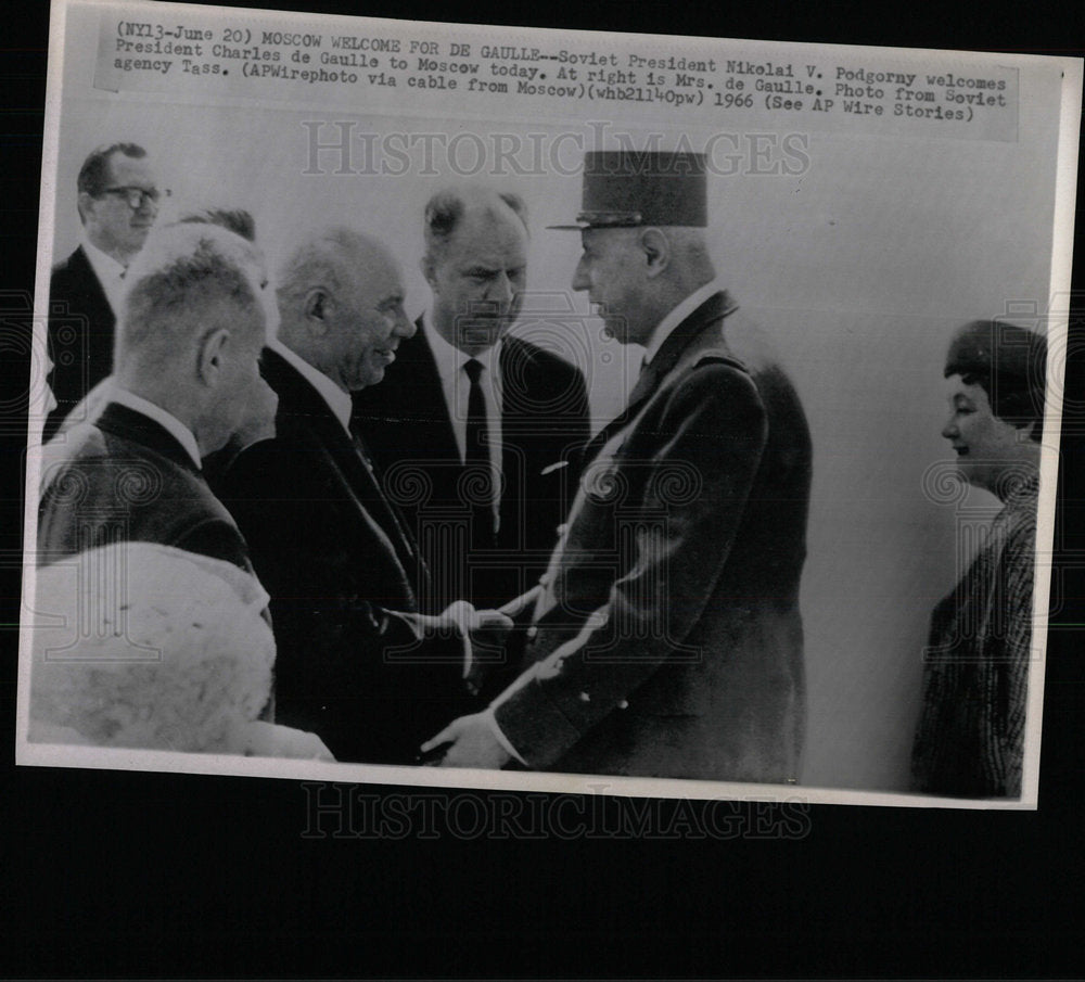 1966 Press Photo Charles De Gaulle Nikolai Podgorny - Historic Images