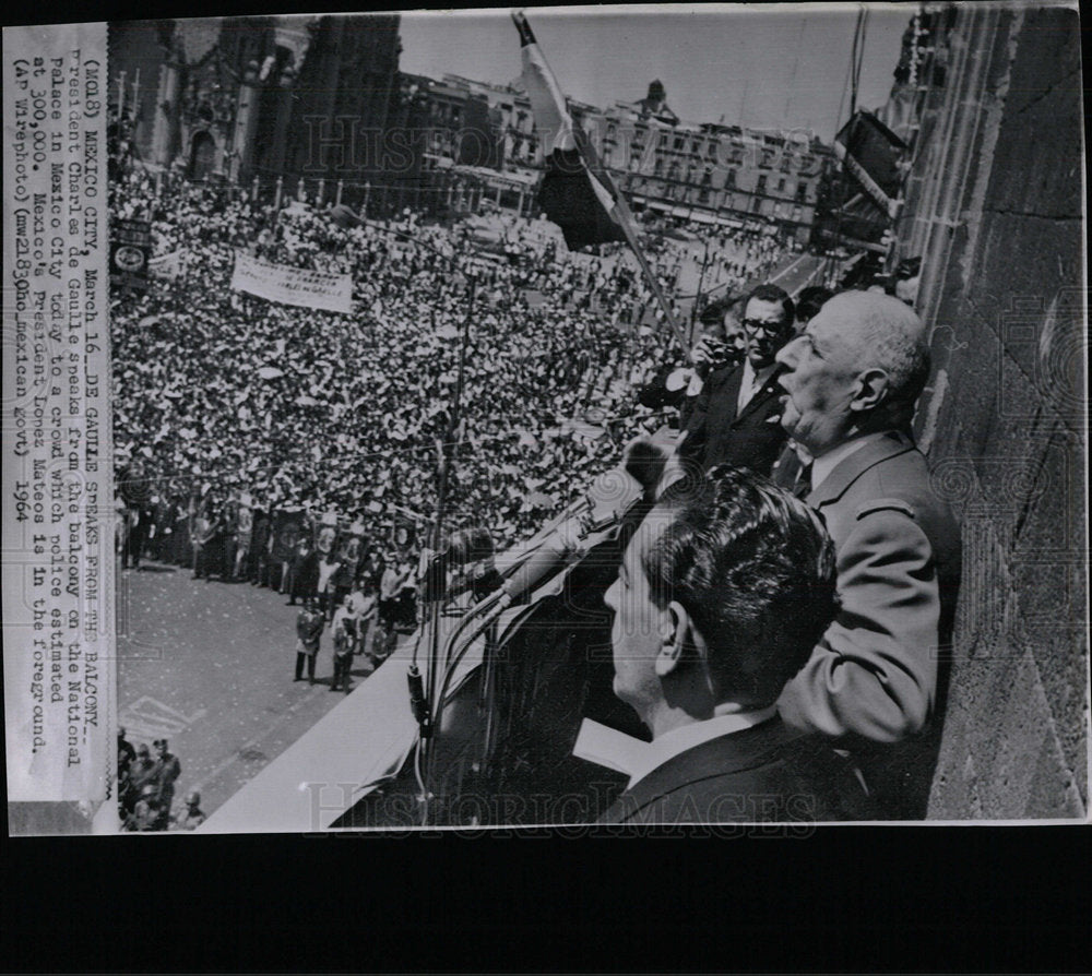 1964 Press Photo President De Gualle Speaks on Balcony - Historic Images