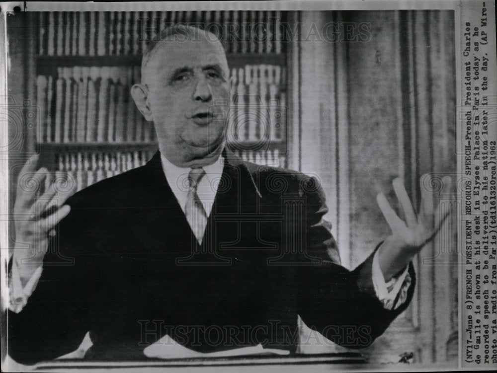 1962 Press Photo Charles de Gaulle/President France - Historic Images